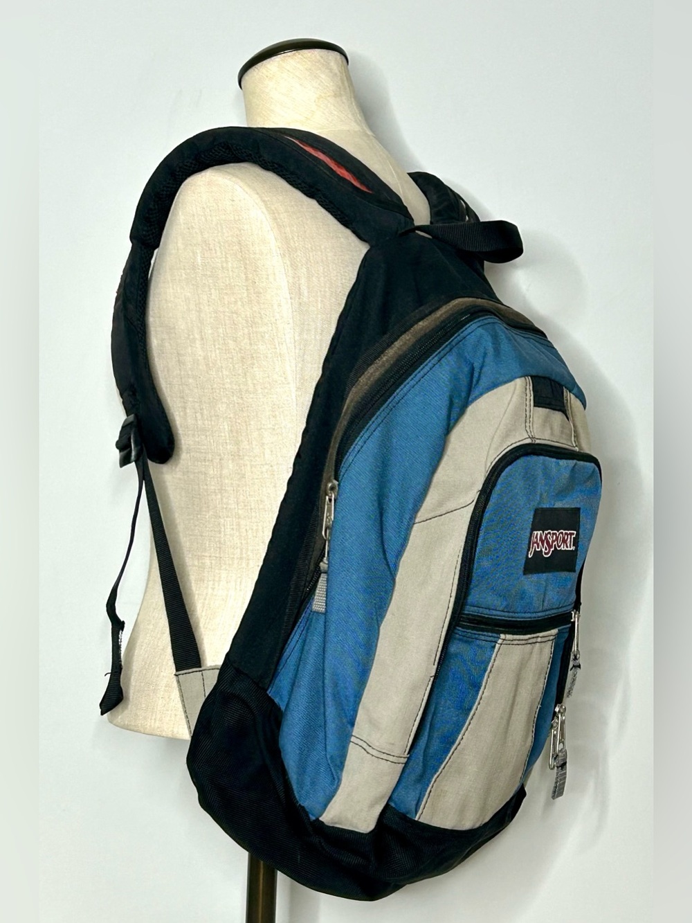 Vintage Y2K Jansport Airlift Backpack in Blue/Grey/Black, Gel Padded Straps - Picture 2 of 13